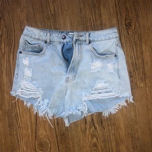 Denim distressed shorts